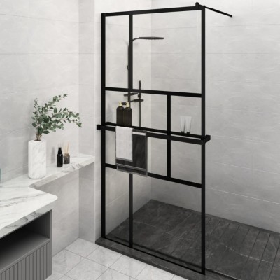 Paravan duș walk-in cu raft negru 115x195cm sticlă ESG/aluminiu foto