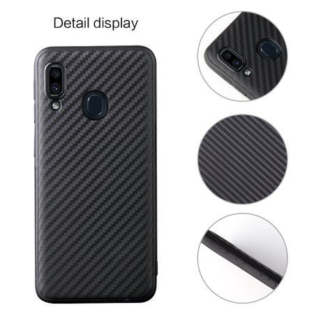 Husa pentru Samsung Galaxy A20e, GloMax Perfect Fit cu insertii de carbon negru