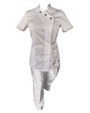 Costum Medical Pe Stil, Alb cu Elastan cu Garnitură, Model Andreea - XS, XL