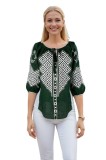 Bluza dama RS25 verde/alb , marimea 3XL, Casual, Bumbac