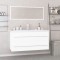 Set de mobilier de baie, alb extralucios, lemn prelucrat
