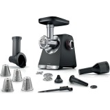 Masina de tocat Bosch MFWS640B, 2100W, 3.5kg/ min, 3 site, palnie carnati, accesoriu pt kebbe, 4 accesorii de tocare, cutit cu 2 taisuri, Negru