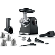 Masina de tocat Bosch MFWS640B, 2100W, 3.5kg/ min, 3 site, palnie carnati, accesoriu pt kebbe, 4 accesorii de tocare, cutit cu 2 taisuri, Negru