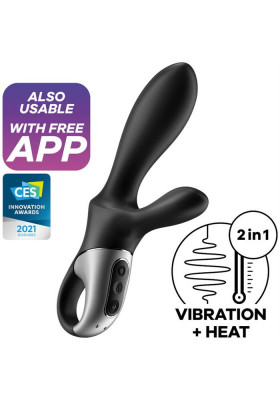 Vibrator Anal Heat Climax + Satisfyer Free App Silicon Negru USB 20.5 cm foto