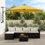 vidaXL Umbrelă de soare montată pe perete, cu LED-uri, galben, 290 cm
