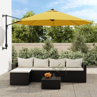 vidaXL Umbrelă de soare montată pe perete, cu LED-uri, galben, 290 cm 362896 foto