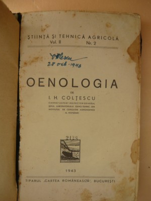 I. H. COLTESCU - OENOLOGIA - 1943 foto