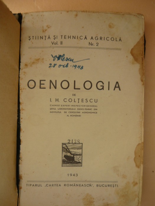 I. H. COLTESCU - OENOLOGIA - 1943