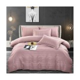 Cumpara ieftin Lenjerie de Pat Damasc 6 Piese, Dungi Duble,Roz Pudra- JO335