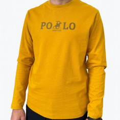 Tricou barbati cu maneca lunga si imprimeu cu logo din bumbac galben, XL
