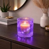 Lumanare decorativa in pahar cu LED si gel cu glitter mov, CMCLASS