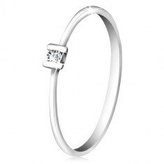 Inel din aur alb 585 - diamant transparent, strălucitor în montură cu cleștișori - Marime inel: 65