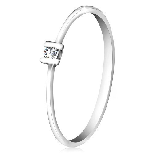 Inel din aur alb 585 - diamant transparent, strălucitor &icirc;n montură cu cleștișori - Marime inel: 56