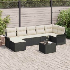 vidaXL Set de canapele pentru grădină cu pernă 8 pcs Negru Rattan poli 3345457