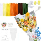 Set de curățare a țevilor pentru meșteșuguri 622 bucăți 7 culori cu s&acirc;rmă florală și panglici, set DIY de flori