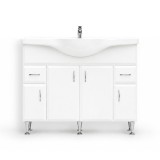 Dulap Baie Inferior Bianca Plus 105 Alb Lucios cu Lavoar Ceramic 105x50 cm, MDF, PAL. Mobilier Baie
