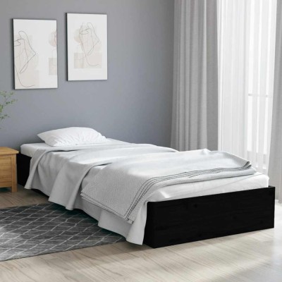 vidaXL Cadru de pat mic Single 2FT6, negru, 75x190 cm, lemn masiv foto