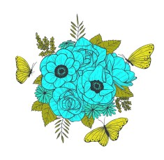Sticker decorativ, Buchet de flori, Turcoaz deschis, 60 cm, 1170ST-21 foto