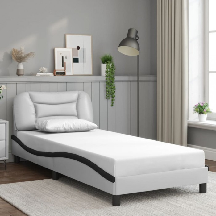 Gossi cadru de pat cu tablie alb si negru 90x190 cm piele artificiala