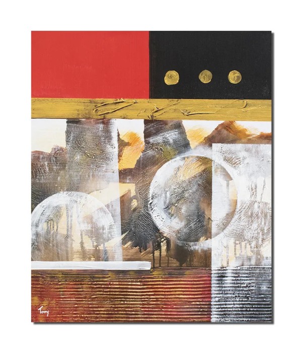 Tablou abstract pictat manual, Calatorie in necunoscut, 60x50cm ulei pe panza in relief efect 3D, gata de agatat pe perete