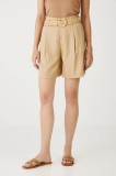 Medicine pantaloni scurti culoarea bej, neted, high waist
