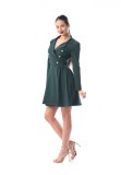 Rochie Verde Scurta Office cu Nasturi, Maneci Lungi, Decolteu V, Aspect Petrecut. Fabricat in Romania. Poliester &amp; Spandex. Marimi S-XL