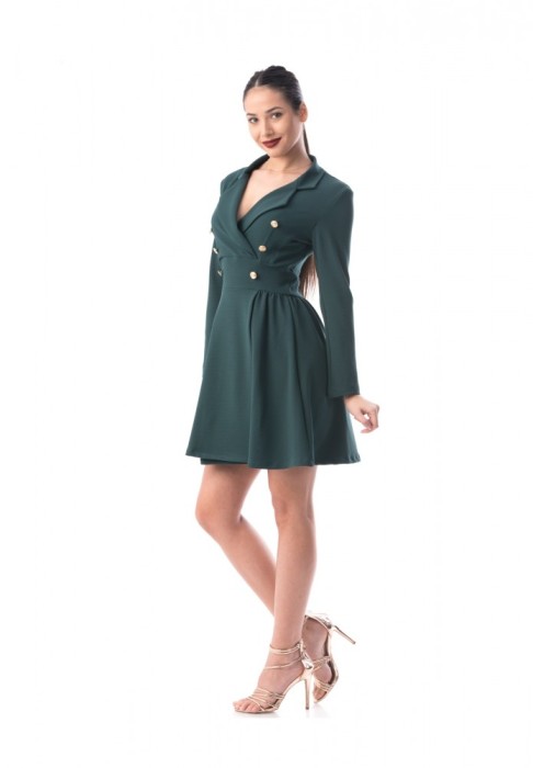 B856-12 Rochie scurta accesorizata cu nasturi si maneci lungi