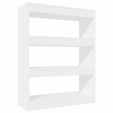 Bibliotecă/Separator cameră alb extralucios 80x30x103 cm lemn