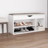 Banchetă pantofar cu pernă, alb, 104x30x49 cm, lemn prelucrat
