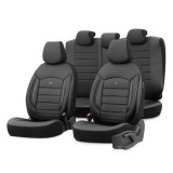 Set huse scaune auto Otom Inspire 3501 Black ECO-Leather 3-ZIP, universale, cusatura Airbag certificata, bancheta spate cu fermoare