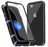 Husa iPhone 8 Magnetic 360&deg; Sticla Fata Spate, Aluminiu, Rezistenta la Socuri si Zgarieturi, Negru/Transparent