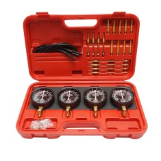 Trusa sincronizare injectie/carburatoare Breckner Germany, 4 manometre analogice vacuum, furtunuri 8x5x750 mm, conectori M6x0.75 si M6x1.00,