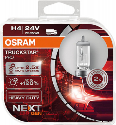 Set 2 becuri camion 24V H4 70W Osram Truckstar PRO +120% foto