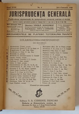 JURISPRUDENTA GENERALA , ANUL XVIII , NUMERELE I - XL , 1940 foto