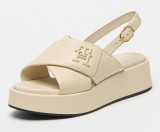 Tommy Hilfiger, Sandale din piele cu talpa wedge si barete incrucisate, Bej deschis, 38, Resigilat, Grad A
