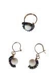 Set inel si cercei cu agata alba si sateliti de Hematite multicolore, fir gilt, 46 - 56, RavariuArt