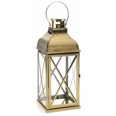 Felinar metal auriu sticla cm 19 x 19 x 47,5 H