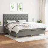 vidaXL Pat box spring cu saltea, gri &icirc;nchis, 200x200 cm, textil