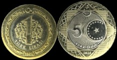 TURCIA : Lot 1 + 5 LIRA / LIRE 2025 , Bimetal , KM NEW , a UNC / UNC