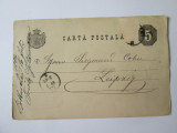 Carte postala tipografiata circulata 1886 Botosani-Leipzig cu marca fixa 5 Bani