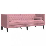 Cumpara ieftin Canapea Chesterfield cu pernute/3 locuri, roz, catifea