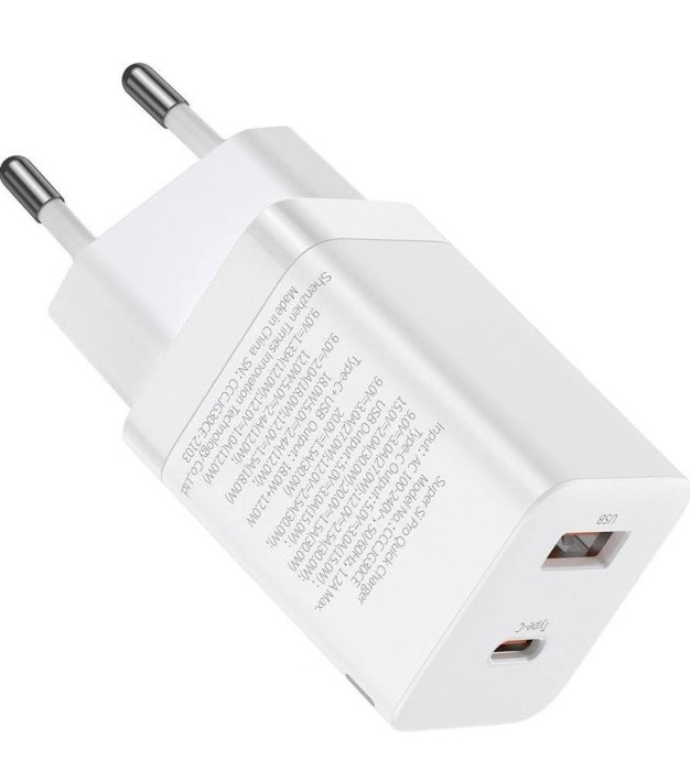 INCARCATOR retea Baseus Super Si Pro, Quick Charge 30W, 1 x USB 5V/3A, 1 x USB Type-C 5V/3A, alb &quot;CCSUPP-E02&quot; (timbru verde 0.18 lei) - 6953156206359