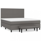 Cumpara ieftin Pat box spring cu saltea, gri, 160x200 cm, piele ecologica