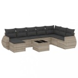 Set canapele de gradina cu perne, 9 piese gri deschis poliratan