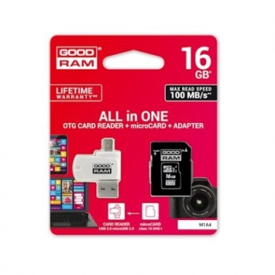 Card de Memorie MicroSDHC cu Adaptor SD si Cititor OTG Card Goodram M1A4 UHS-I, 16Gb Clasa 10 Blister foto