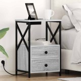 vidaXL Cabinet de noptiere cu stație de &icirc;ncărcare 2 pcs sonoma gri