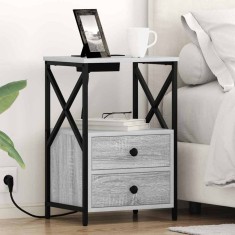 vidaXL Cabinet de noptiere cu stație de &icirc;ncărcare cu sertar sonoma gri 859566