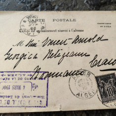 Carte postala Alger- Craiova, 1900, Targ 4 martie 1900, dest Georgica Belizeanu