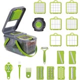 Set razatoare cu 22 de piese, cu lame din otel inoxidabil, accesorii pentru taiat si feliat, gri/verde