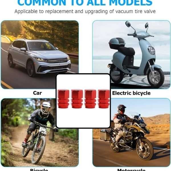 Set 12 Capace Hexagonale pentru Valva Auto, Aliaj Aluminiu, Lungime 1.8 cm, Rosu
